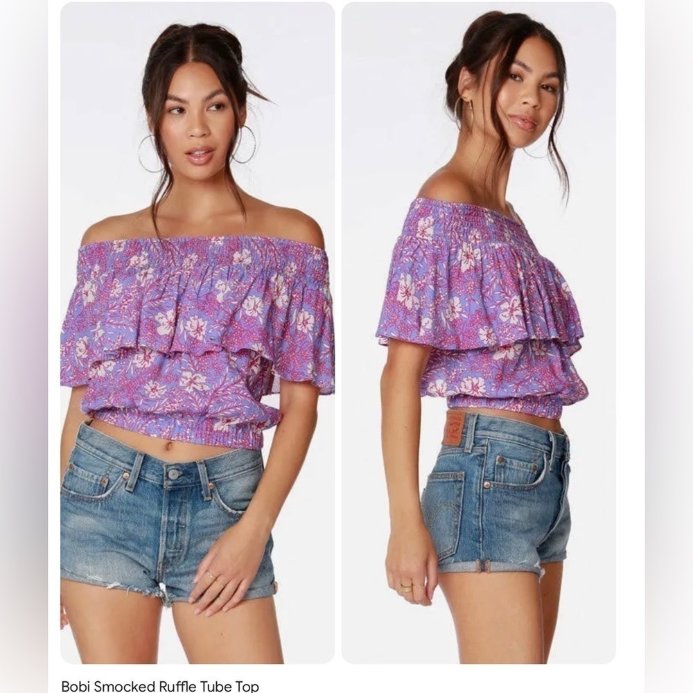 BOBI Smocked Ruffle Tube Top in Peri